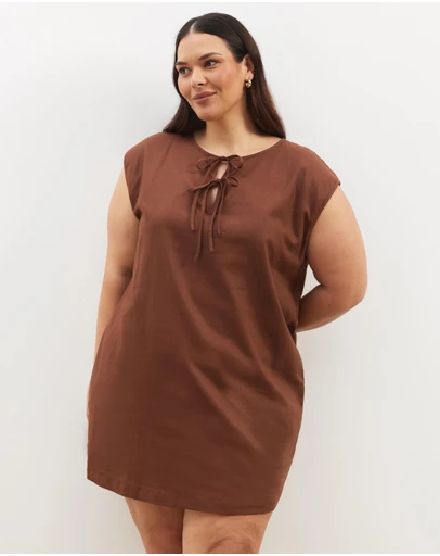 Atmos&Here Curvy - Tia Tie Front Linen Blend Mini Dress