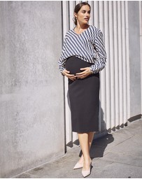 Angel Maternity - Marina Geometric Wave-Print V-Neck Long-Sleeve Blouse