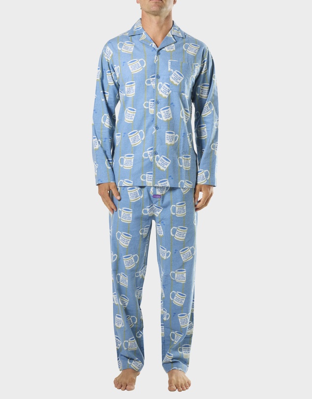 Mitch Dowd - Mens Cuppa Joe Flannel Pyjama Set - Blue