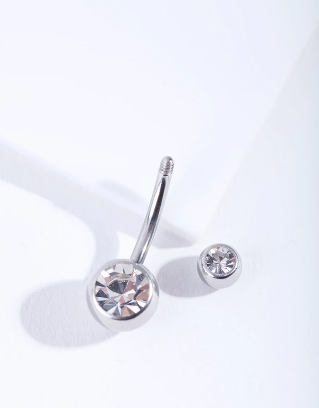 Lovisa - Silver Double Diamante Belly Bar