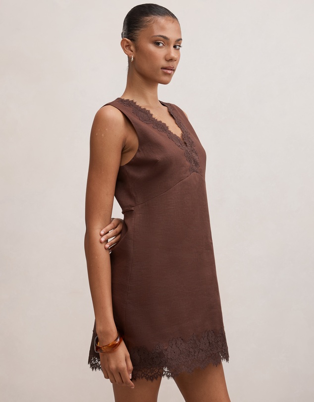 Forever New - Zali Lace Trim Linen Mini Dress