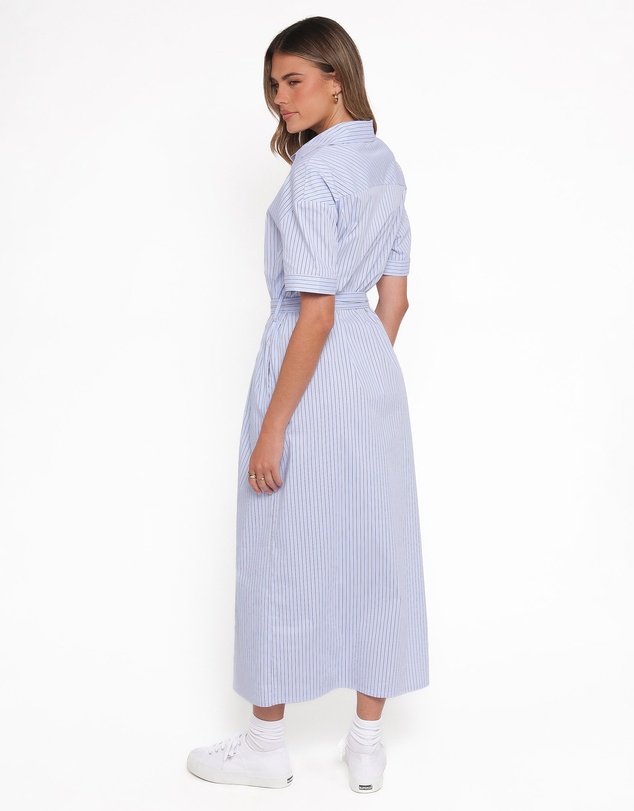 Petal & Pup - Morrison Short Sleeve Shirt Dress - Blue Brown Stripe