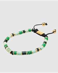 Nialaya Jewellery - Men's Beaded Bracelet with Green and Gold Disc Beads