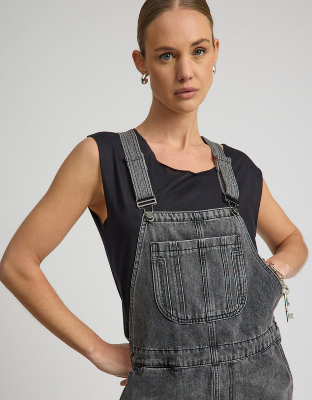 ONE TEASPOON - Raven Denim Mini Pini Dress - Washed Black
