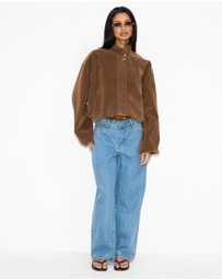 Dazie - Kyla Funnel Suede Look Bomber Jacket