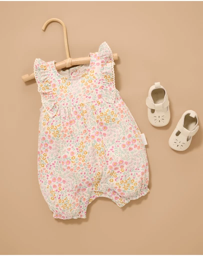 Purebaby - Ruffle Shortie Growsuit-Babies