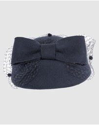 Max Alexander - Felt Navy Pillbox Hat With Veil