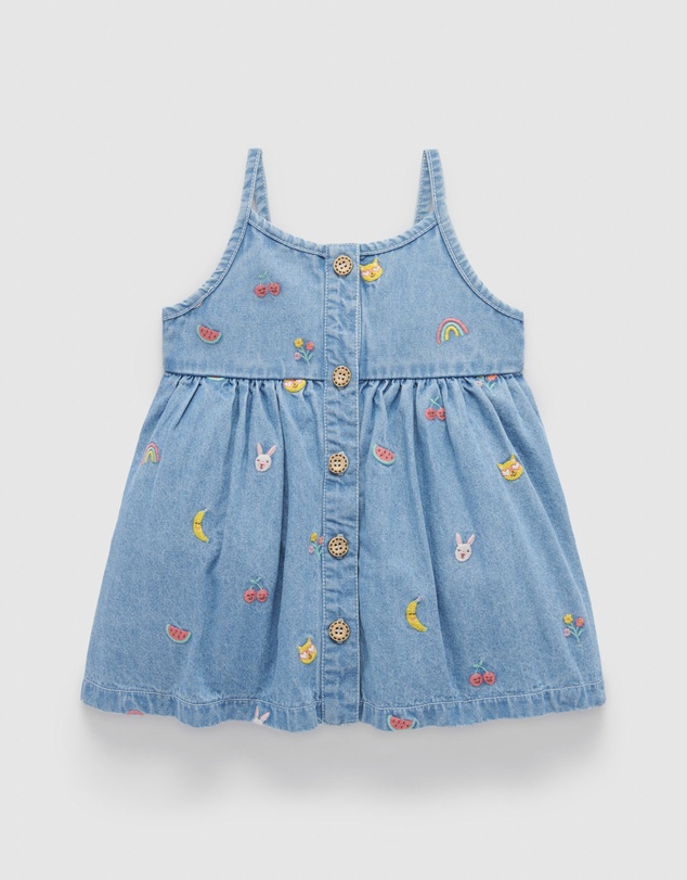Purebaby - Chambray Broderie Dress -Kids-Babies