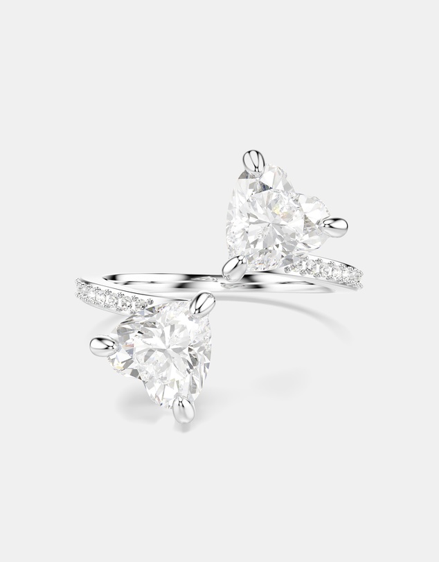 Swarovski - Mesmera Open Ring, Heart Cut, Pavé, White, Rhodium-Plated