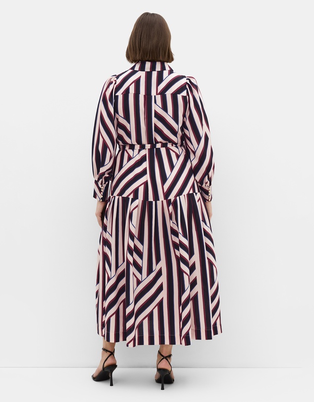 City Chic - Plus size Timeless Stripe Long Sleeve Maxi Dress - bone