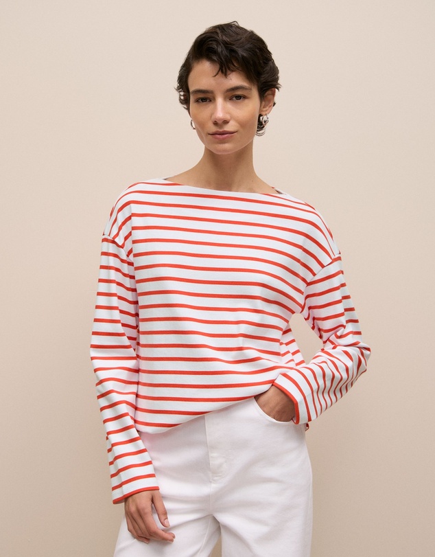 Trenery - Australian Cotton Breton Stripe T-shirt in Spice Red