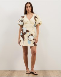 Atmos&Here - Kelly Linen Blend Puff Sleeve Mini Dress