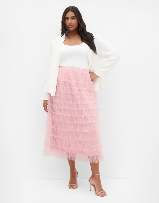 City Chic - Plus size Averi Tulle Midi Skirt - rose quartz