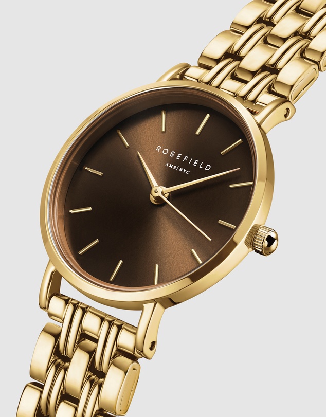 Rosefield - Small Edit Chocolate Brown Dial Gold-Tone Bracelet Watch