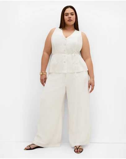 City Chic - Plus size Evani Tie Waist Vest - ivory