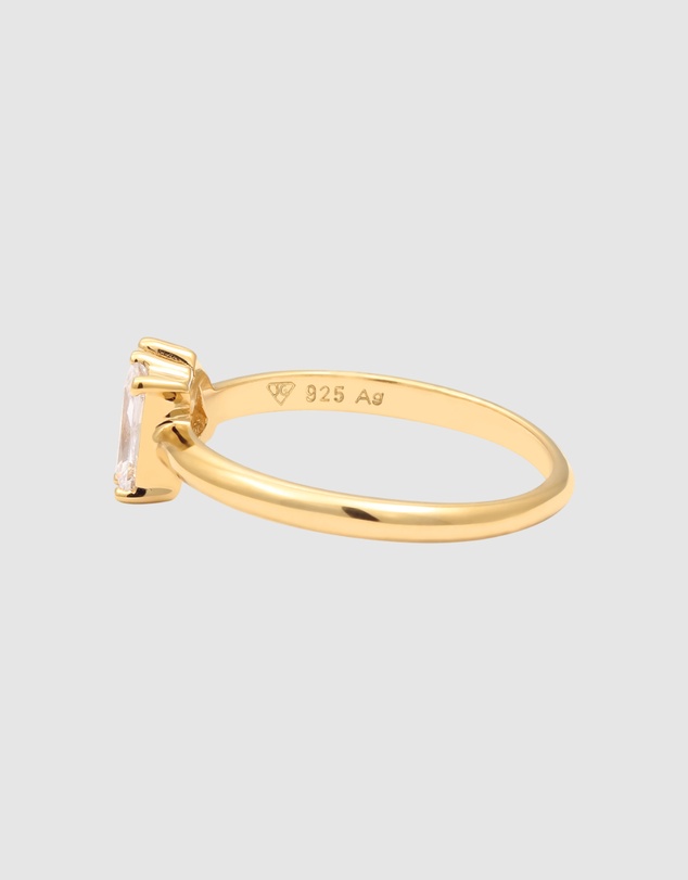 Elli Jewelry - Ring Crystal Rectangle 925 Sterling Silver Gold-Plated