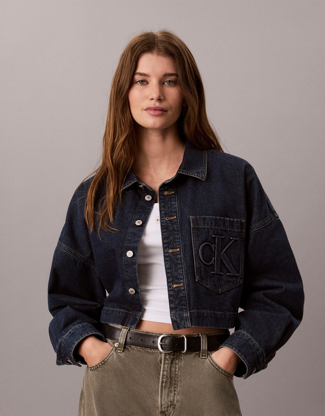 Calvin Klein Jeans - Monogram Logo Denim Cropped Shirt