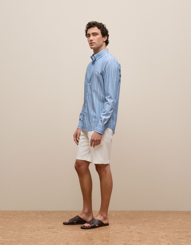 Trenery - Regular Fit Poplin Stripe Long Sleeve Shirt in Dusty Blue