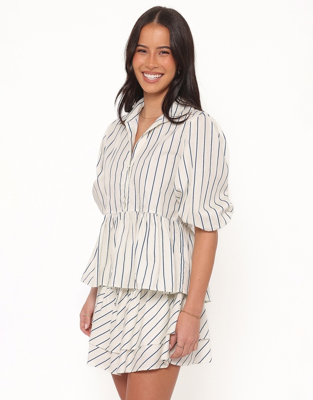 Petal & Pup - Thomas Short Sleeve Peplum Top - Yellow/Blue Stripe
