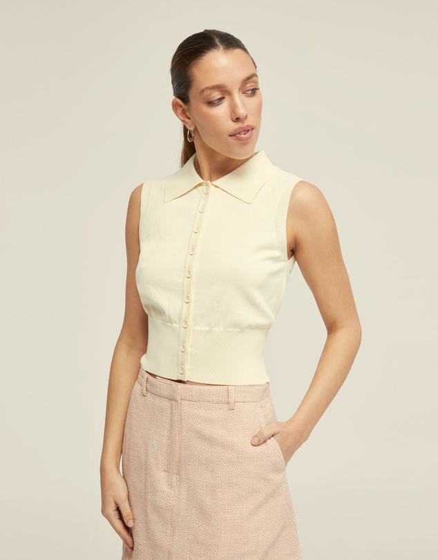 Oxford - Rae Polo Neck Buttoned Knit Top