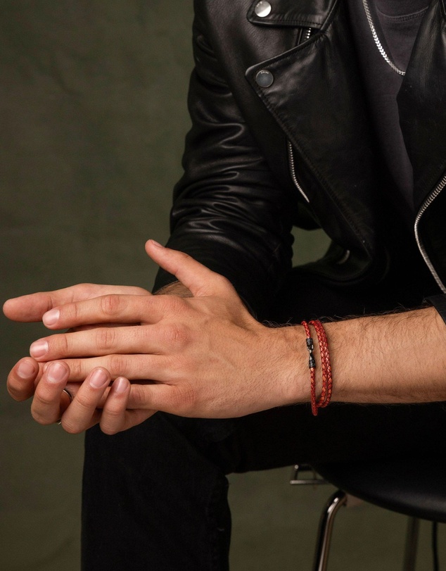 Nialaya Jewellery - Men's Red Wrap Around Leather Bracelet