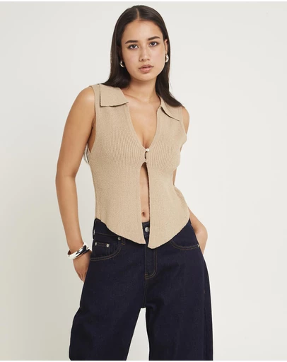 Subtitled - Meryl Ribbed Collar Knit Top