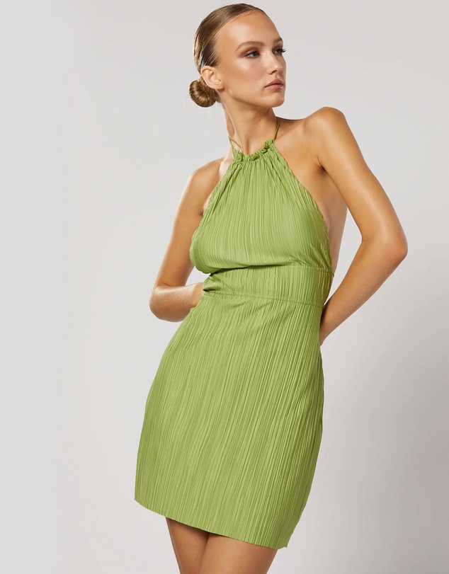Winona - Plisse Short Dress Green