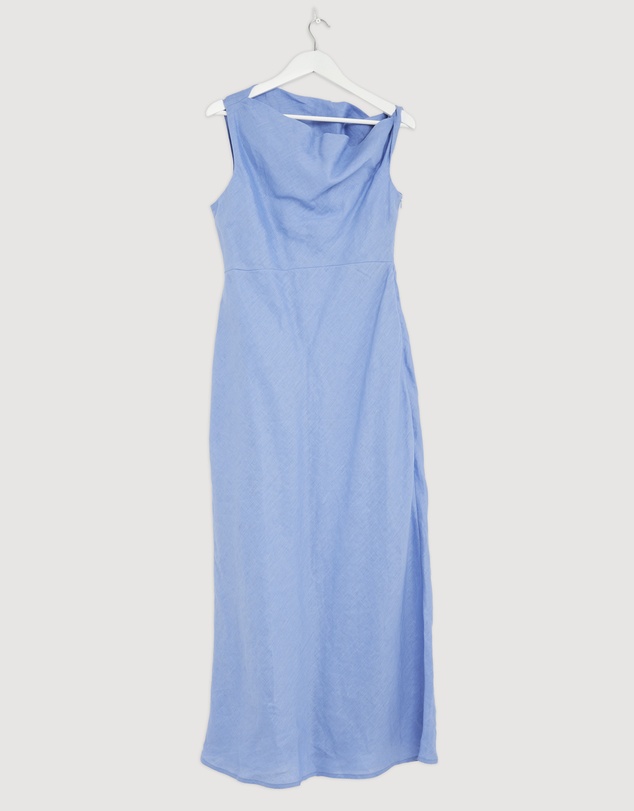 Revibe - Repaired AERE Fia Linen Draped Off Shoulder Maxi Dress - AU 12