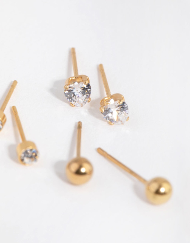 Lovisa - 24 Carat Gold Plated Surgical Steel Love Stud Earrings 3-Pack