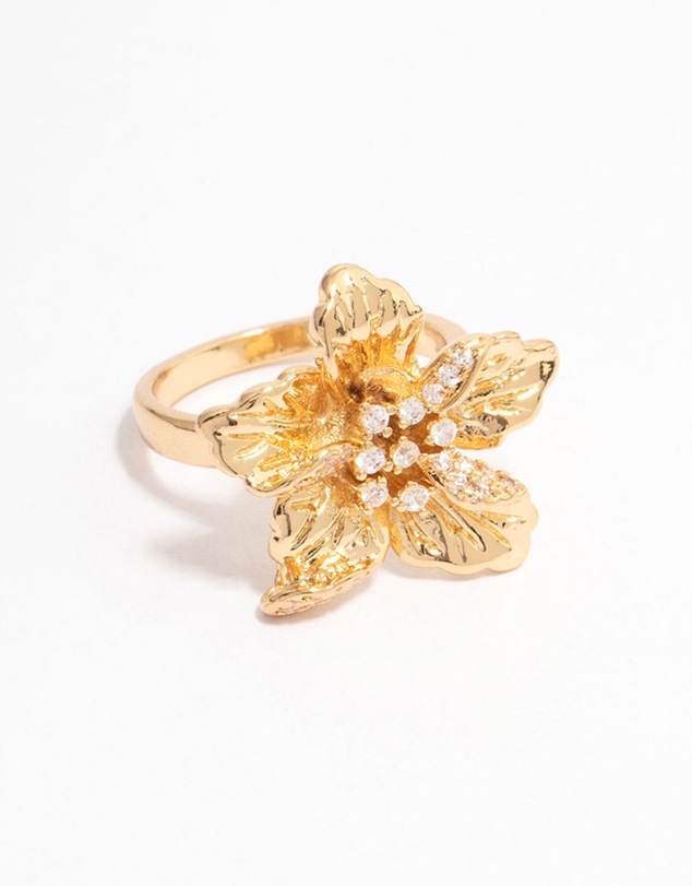 Lovisa - Gold Plated Cubic Zirconia Bling Flower Ring