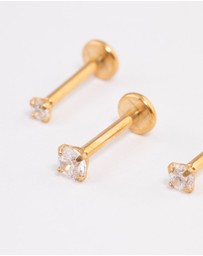 Lovisa - Gold Plated Surgical Steel Cubic Zirconia Threadless Flat Back Studs Pack