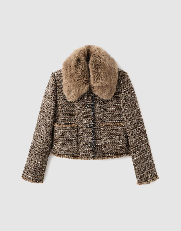 M.N.G - Tweed Jacket With Fur Collar