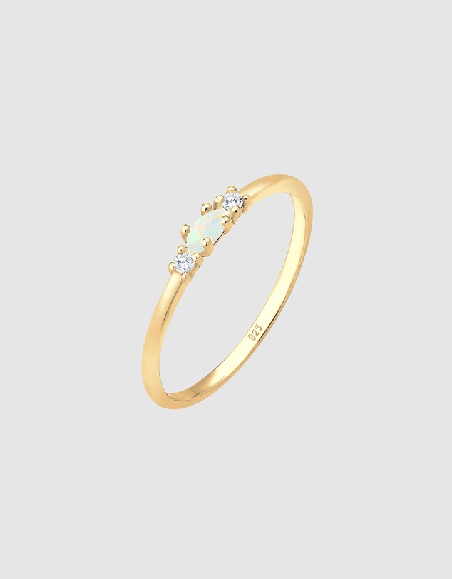 Elli Jewelry - Opal Band Ring in Gold-Plated 925 Silver