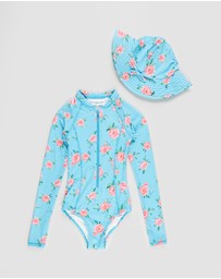 Bluesalt Beachwear - Holiday Girl - Long Sleeve Surf Swimsuit with Beach Hat - Kids