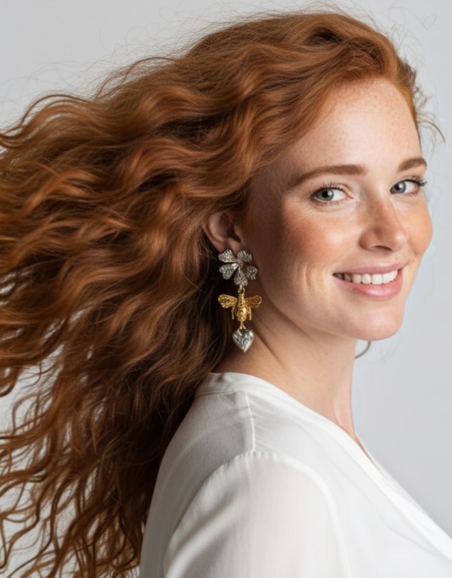 Mossée - Colette Vintage Bee & Heart Drop Earrings