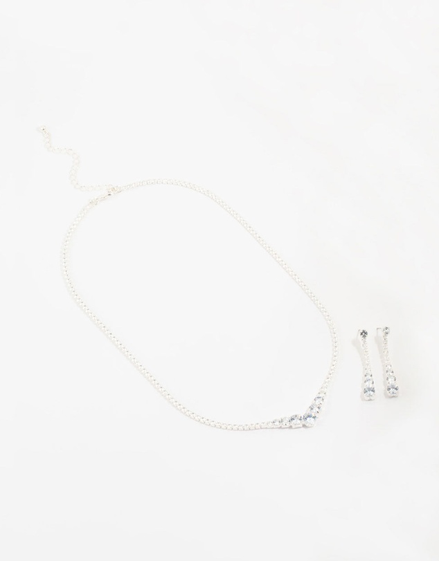 Lovisa - Silver Cubic Zirconia Pointed Earrings & Necklace Set