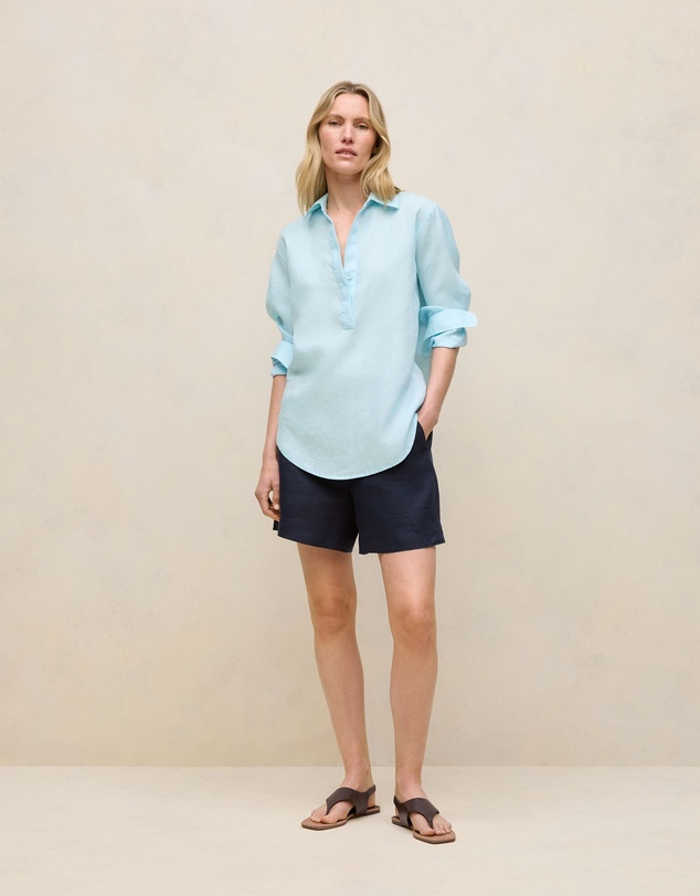Trenery - Linen Relaxed Half Placket Shirt in Pastel Blue