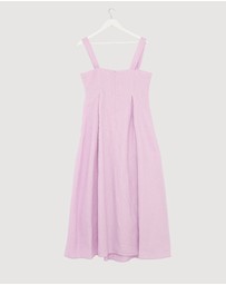 Revibe - Repaired AERE Inara Pleated Linen Midi Dress - AU 16