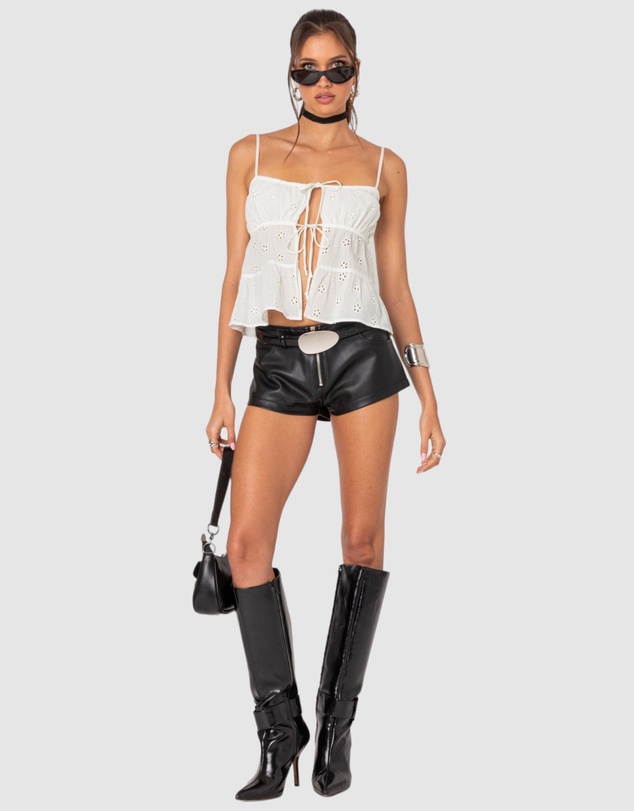EDIKTED - Zippy Faux Leather Micro Shorts