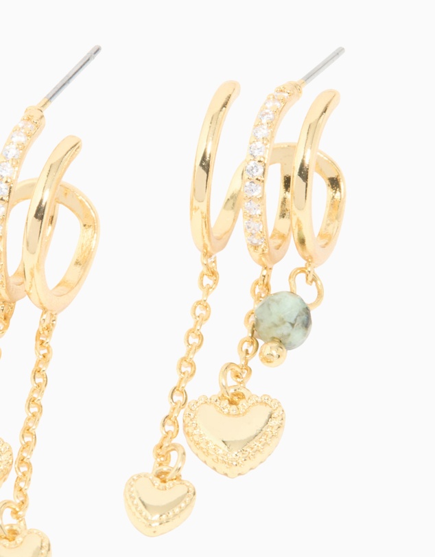Lovisa - Gold Plated Heart & Semi Precious Stone Chain Hoop Earrings
