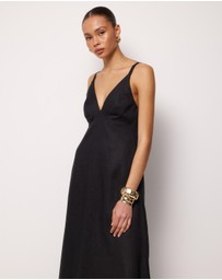 AERE - Millie Linen V Neck Midi Dress