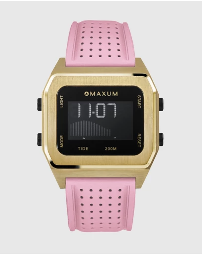 Maxum - Raglan Tide Watch – Gold Case, Black Dial & Pink Silicone Strap
