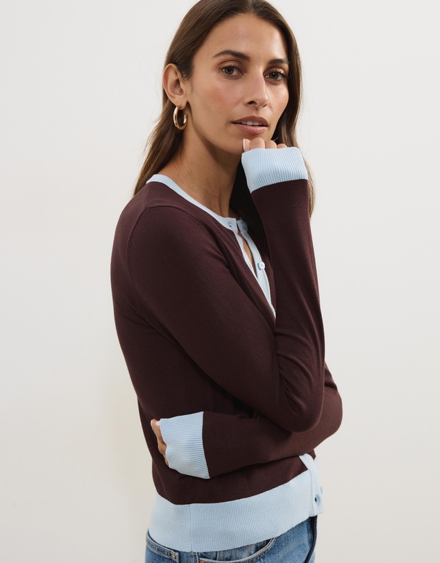 Atmos&Here - Shani Lightweight Knit Cardigan with Contrast Trim