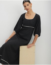 AERE - Alaia Linen Contrast Bind Midi Dress