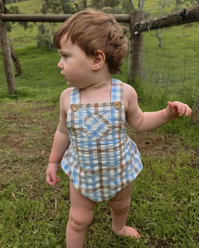 Purebaby - Check Overall-Kids-Babies