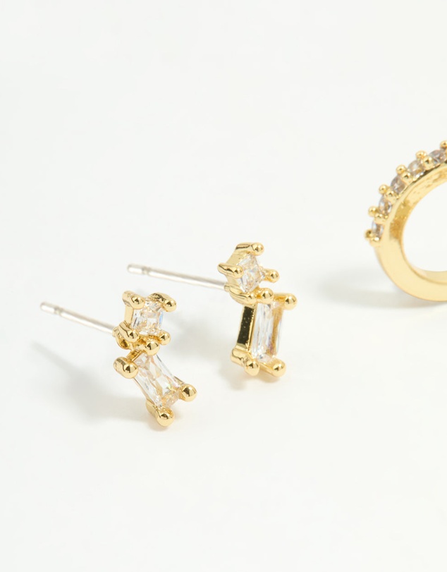Lovisa - Gold Plated Cubic Zirconia Stud & Chain Earrings 4-Pack