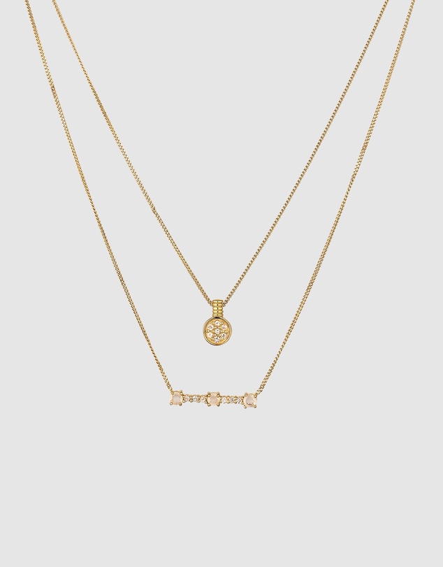 Elli Jewelry - Moonstone Layered Necklace in Vermeil 925 Silver