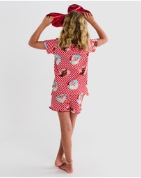 Kip&Co - I Love Christmas Spot Kids Organic Cotton Short Sleeve Tee Frill Short Pyjama Set - Kids