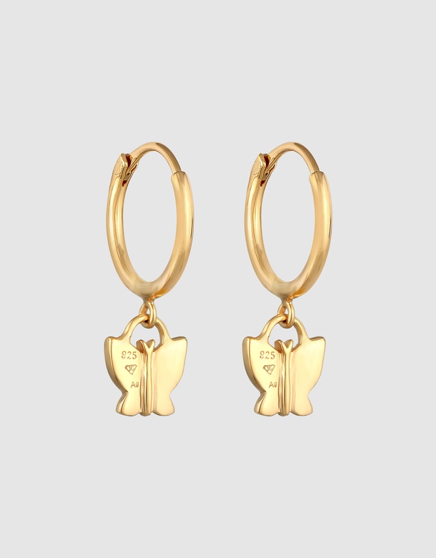 Elli Jewelry - Butterfly Kids Hoop Earrings in Gold-Plated 925 Silver