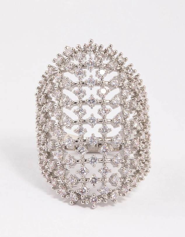 Lovisa - Rhodium Cubic Zirconia Shield Ring